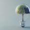 Green energy concept with isolated solar panels and eco-friendly LED bulbs.